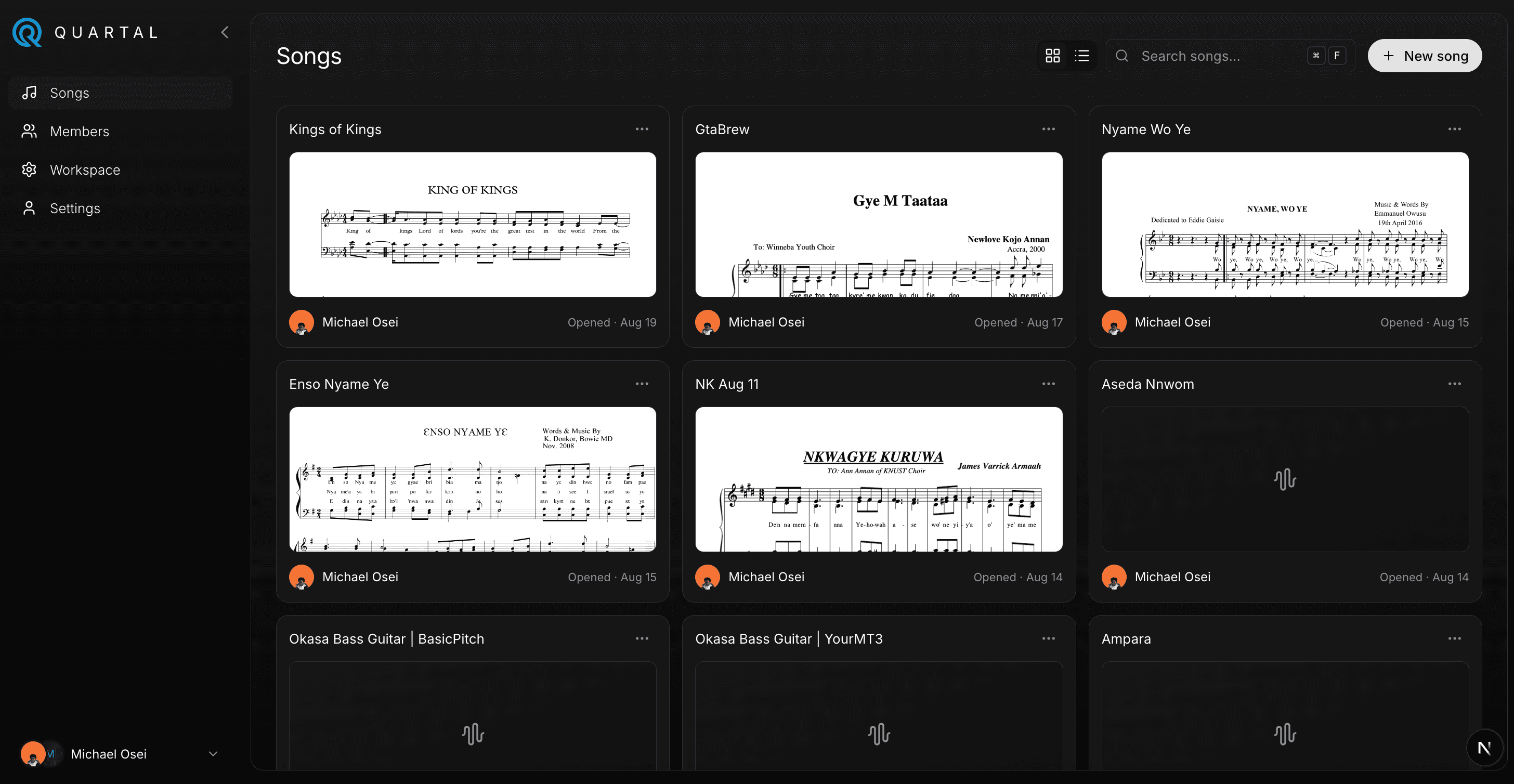 Quartal songs library